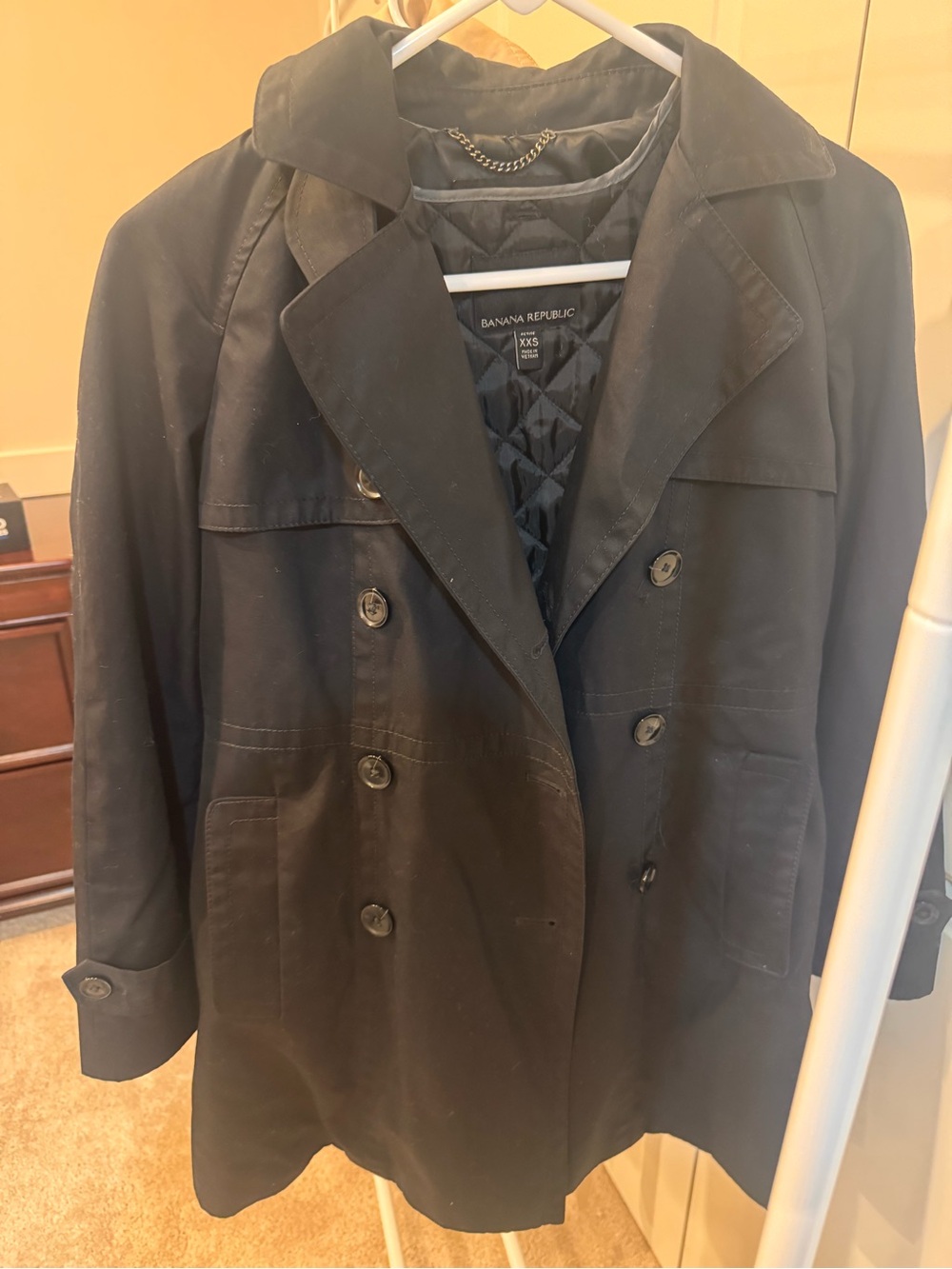 Banana Republic Black Double-Breasted Coat with Quilted Lining